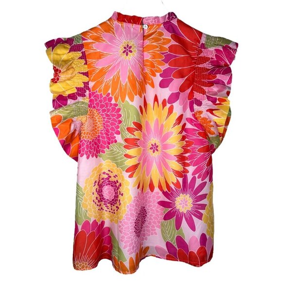 J. Marie Size XS Floral Ruffle Crewneck Blouse Preppy Party Brunch - Picture 3 of 7